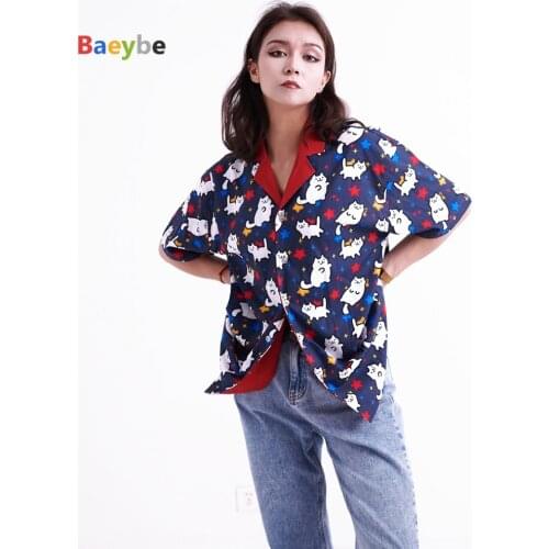 Women Hawaiian Shirts Blouses Blusas Hip Hop Unisex Short Sleeve Cat Anime Friends Printed Streetwear Buttons up shirt
