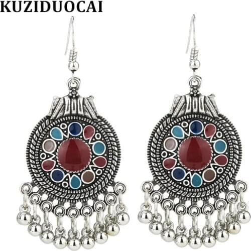 Kuziduocai New Fashion Jewelry Boho Round Beaded Flower Droplet Statement Drop Earrings For Women Brincos Aretes Bijoux A-178