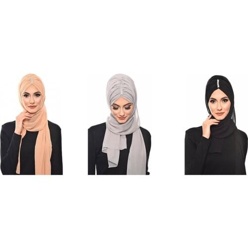 2021 model Stone Women Plain Bubble Chiffon Scarf Hijab Shawl Printed Solid Color Shawl Headband Muslim Hijab Scarf