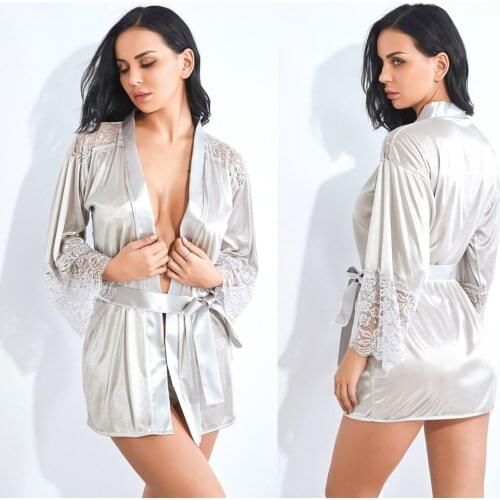Women Sexy Lace Lingerie dressing gown Nightwear bridesmaid robes Underwear satin robe bathrobe Sleepwear vintage Robe