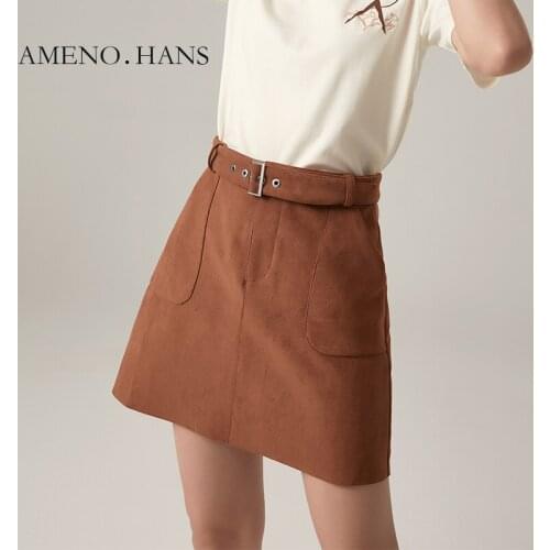 2021 winter skirt woman brown suede leather short female girl mini skirts