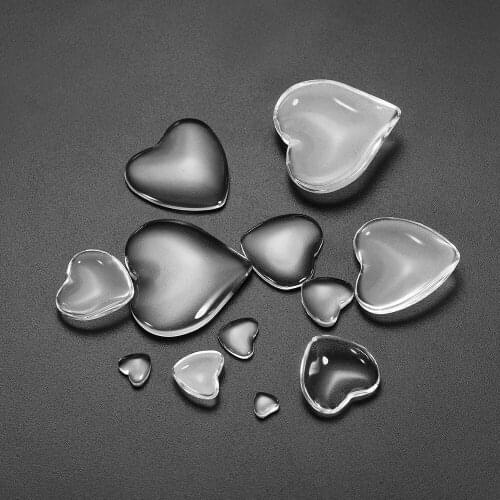 10-50pcs Heart Glass For Cabochon Cameo Setting 6-30mm Transparent Flat Back Glass For Bracelet pendant Jewelry Making Supplies