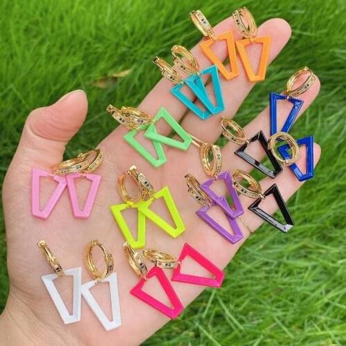 10 Pairs Enamel triangle earrings Geometric dangle earrings New design Mix coloa Geometric earrings women Fashion earrings 51669