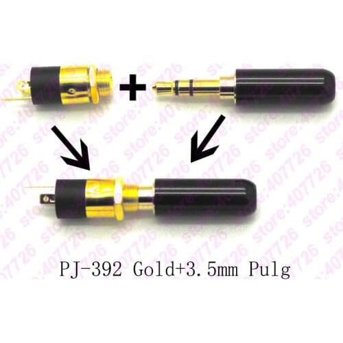 10PCS Golden 3.5mm Female Audio Connector Stereo Jack Extension with Screw Nut Welding socket PJ-392 + 3P Male 3.5mm Jack