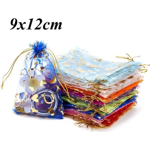 100 Random Mixed Drawable Organza Wedding Bags&pouches 12x9cm(w00460) AA