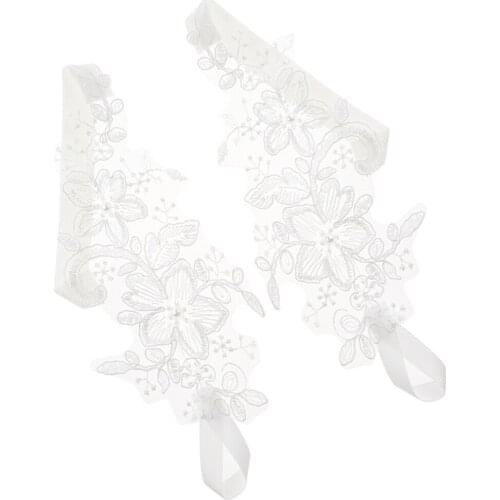 2pcs Lace Flower Bridal Anklets Barefoot Sandals Beach Foot Chain White