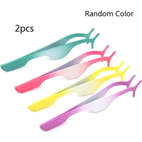 Q1QD 2pcs Stainless Steel False Eyelashes Applicator Tool Eyelash Extension Tweezers Remover Arc Clip Tweezers Nipper Tool