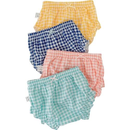 4Pcs/Lot Cotton Baby Girls Shorts Briefs Underwear 100% Cotton Plaid Children Underpants Clothes