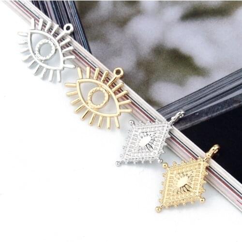 5pcs Turkish Rhombus Evil Eye Earring Alloy Charms Fatima Necklace Findings Gold Bracelet Key Pendants Diy Jewelry Accessories