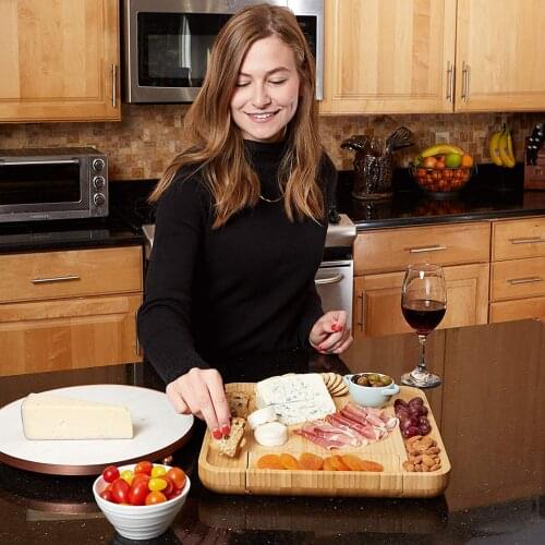 Bamboo Cheese Board Charcuterie Platter & Serving Tray for Wine Crackers