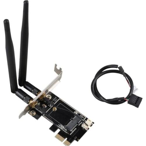 Bluetooth-compatible Wireless Card to pciE-1X to NGFF-Ekey PCIE Laptop Pc WIFI WLAN Card Adapter Dual Antenna Adapter Board