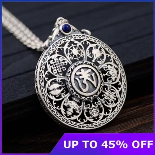 Pure 925 Sterling Silver Buddhistic Blessed Sutra Pendants for Women Men Religious Mantra Jewelry Without a Chain Birthday Gifts