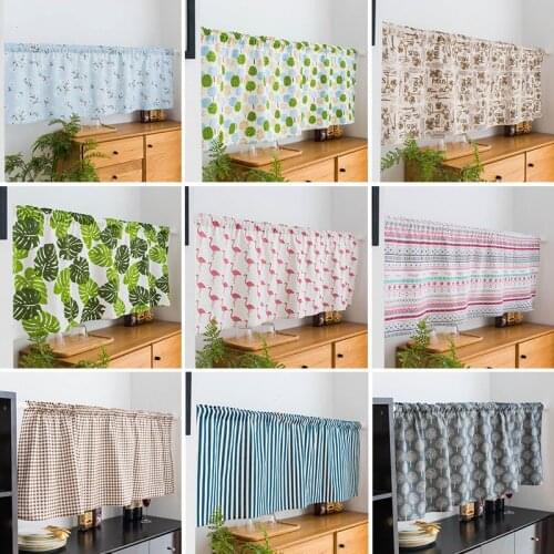 Dustproof Cabinet Short Curtain Floral Pocket Curtain Plaid Window Drapes for Kitchen Cabinet Door Bedroom Home Decor