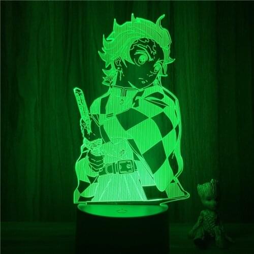 Anime Demon Slayer Kamado Tanjirou Hold Sword Action Figure 3D Nightlight 7 Colors Touch Optical Illusion Table Lamp Model