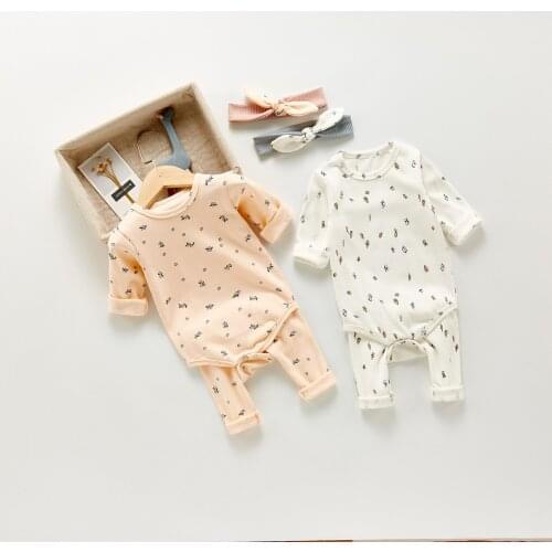 8995 Baby Clothing Set Infant 3 Piece Suit Autumn 2021 Girls Set Bottoming Romper + Trousers + Hairband Boys Home Suit