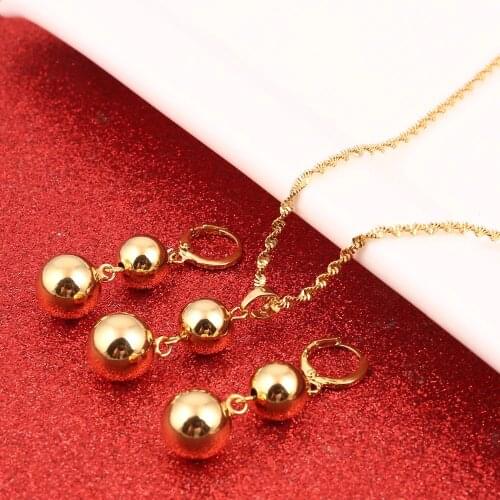 Hot Fashion Gold Color Ball Bead Beads Earrings Pendant Jewelry Set Necklace For Women