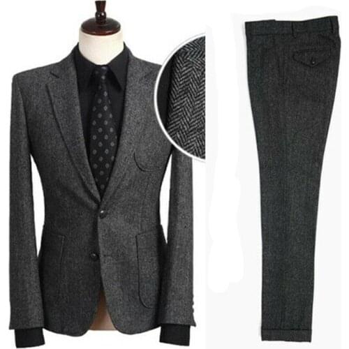 2020 Mans Suits For Wedding Tweed Tuxedos Groom Wear Wedding Suits Prom Dresses Business Suit 3 Pieces Suit(Jacket+Pants+Vest)