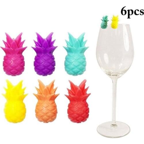 Creative Pineapple Marker Charm Silicone Red Wine Glass Marker 6pcs Drinking Glass Identification Cup Labels Tag Signs for Party