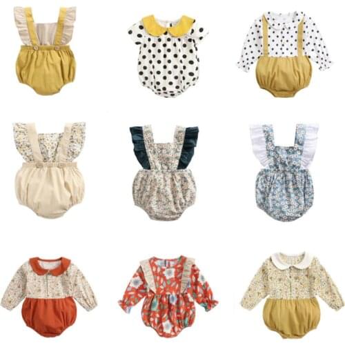 New 2020 Spring Summer Baby Girl Clothes Long Sleeve Floral Rompers Infants Kids Baby Clothing Flying Sleeve Jumpsuit 0-3 Years