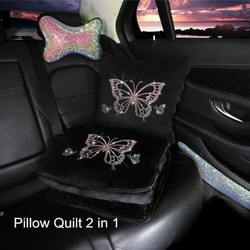 Pillow Blanket 2 in 1 Foldable Quilt for Travel Cars Home with Zipper Butterfly Rhinestone Bling Warm Pain Relief Useful Thing