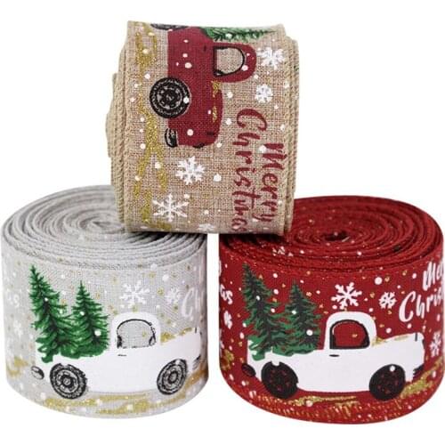 5M Christmas Ribbon Christma Car Elk Snowman Red Plaid Imitation Hemp Ribbon For Christmas New Year Party Gifts Wrapping Decor