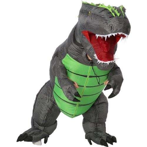 Christmas Adult T-REX Inflatable Costume Cosplay Dinosaur Animal Jumpsuit Halloween Costume for Women Men Blow Up Fancy Dress
