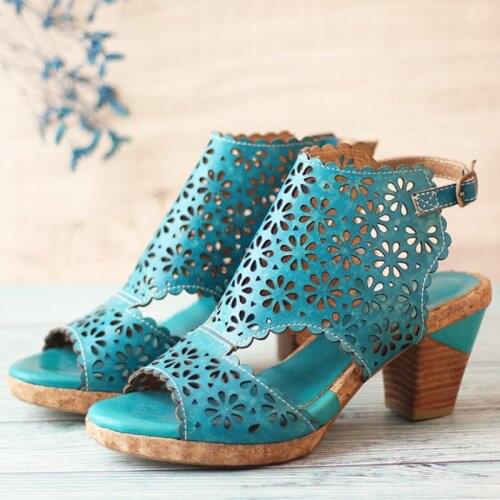 Large Size Women Sandals 2021 New Summer Retro Women Shoes Genuine Leather Buckle Strap Casual Sewing Handmade Ladies Sandals