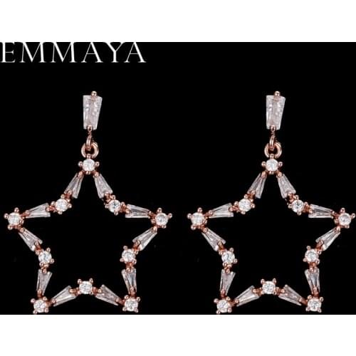 EMMAYA Vacation Gift Fashion Cz Jewelry Rose Gold Color Statement Five-Pointed Star Stud Earrings For Friend Wedding