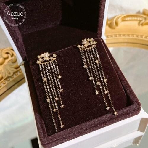 Aazuo Real 18K White Gold Rose Gold Natural Diamonds 0.22ct Fairy Star Stud Earrings Drop Chain gifted for Women Wedding Party