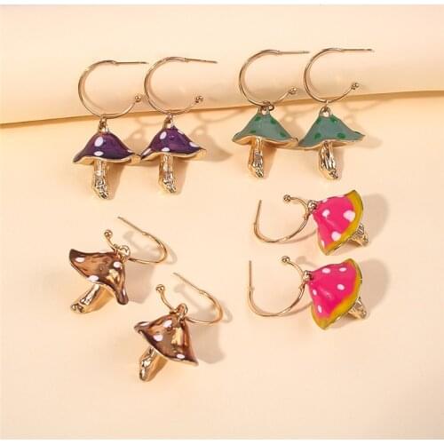 Mushroom Drop Earrings For Women Unique Drop Earring Cute Gold Color Womens Accessories Fashion Jewelry Design Trendy Jewellery