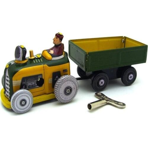 Vintage Collection Tin toys Classic Clockwork Wind Up Tractor transporter Model Tin Toys For Adult Kids Collectible Gift