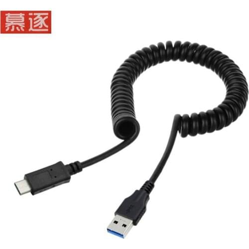 High quality Black 1.5M USB3.1 Type C Spring retractable line high speed USB Type-C male to male USB 3.0 transfer date cable