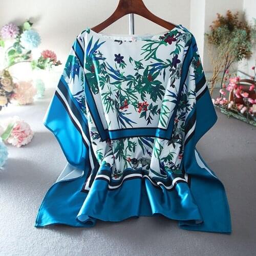 Womens Spring Summer Designer Plus Size Print Batwing Sleeve Silk Shirt Female Casual Loose T Shirt Top TB466