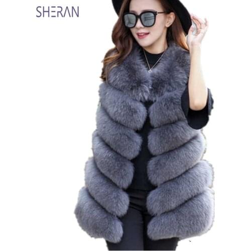 SHERAN Fashion Faux Fur vests Women Sleeveless Long Thick Warm Womans Fur Vest Jacket Gilet Fourrure manteau femme faux fur Coat