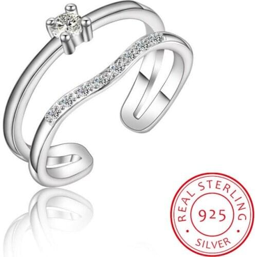 INS 925 Sterling Silver Open Ring Women INS minimalist double-layer line Zirconia Rings for Women Punk Style Bijoux Femme