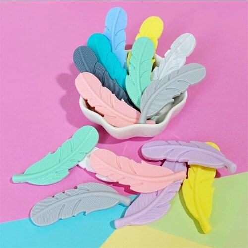 10PCS Silicone Teether Feather Beads Handmade Accessories Teething Toys For Infant Newborn Gift Chewing Pendant Nursing Toy