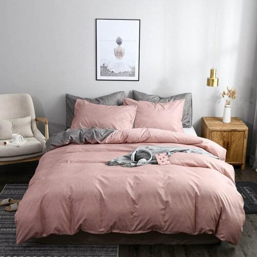 2/3pc Plain Bedding Set Double Full Queen King Duvet Cover Pillowcase Set Quilt Cover for Bed Grey Pink Comforter Case(No Sheet)