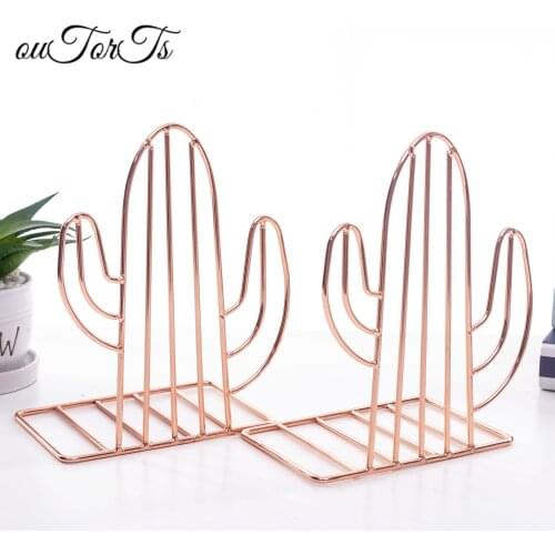 2PCS/Pair Creative Cactus Shaped Metal Bookends Book Support Stand Desk Organizer Storage Holder Shelf School Office Accessories