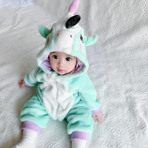 2021 Baby Clothes Onesie Newborn Toddler Boy Girl Cartoon Unicorn Rompers Flannel Warm Soft Infant Clothing