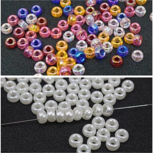 500 Mixed Transparent Luster AB Color Acrylic Barrel Pony Beads 7X4mm for Kids