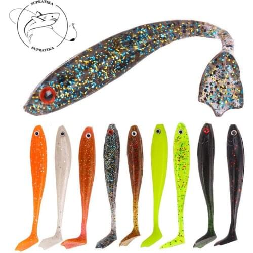 9Pcs/lot 8.4cm 5g 3D Eyes Rotate T Tail Silicone Soft Bait Fishing Lure Artificial Smell Bait Soft Lures For Sea River
