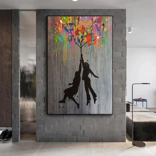 Abstract Street Graffiti Art Canvas Painting Modern Banksy Balloon Girl Cuadros Wall Art Picture for Living Room Home Decoration