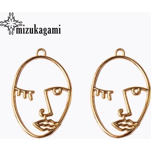 43mm 4pcs/lot 2017 Handmade Gold Hollow Metal Alloy Face UV Resin Bezel Charms For Diy Jewelry Findings Earrings Accessories
