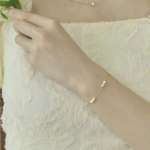 ZHIXI Natural Freshwater Pearl Bracelet Handmade Custom 14K Gold Injection Adjustable Chain Ladies Fine Pearl Bracelet