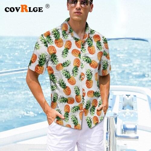 Covrlge Beach Hawaiian Shirt New Arrivals Casual Print Brand Shirt Men Short Sleeve Button Tops Loose Fashion Male MCS096