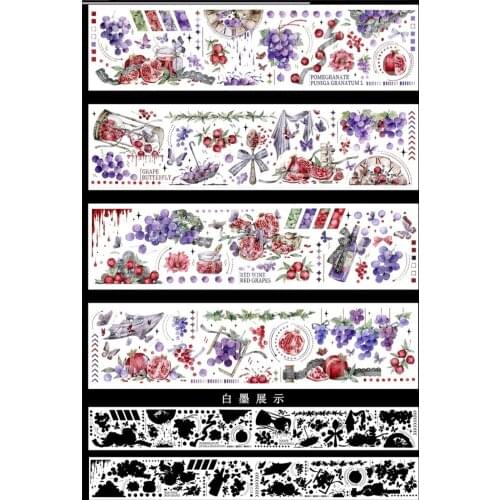 1 Loop 6.5cmx100cm Fruit Juice Grape Pomegranate Wine Cup Pet Decorative Masking Tape