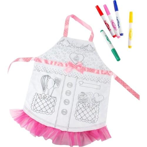 Child Chef Dress Up Clothes Kids Cooking and Baking Set Apron with Coloring Pen for Chef Kitchen Play House Toy