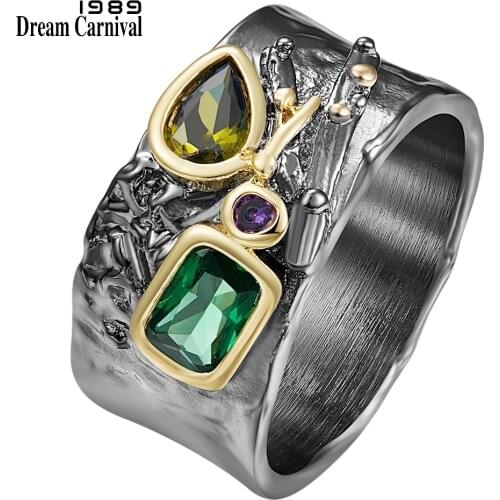 DreamCarnival1989 New Gothic Ring for Women Exotic Anniversary Jewelry Black Gold Dazzling Party Must Have Zirconia Gift WA11902