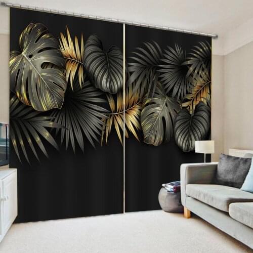 Customized size Luxury Blackout 3D Window Curtains For Living Room black leaf curtains Thick shading soundproof curtains