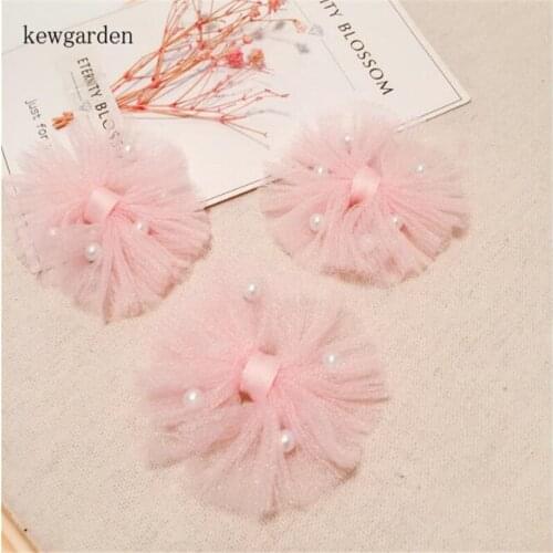 Kewgarden Pearl Gauze Bowknot Handmade Material Baby Girls Hairpin Hairbow Headband Accessories DIY Craft Supplies 5*6CM 10Pcs